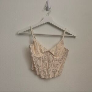 Kendall & Kylie Lace Corset Tank Top in Light Beige